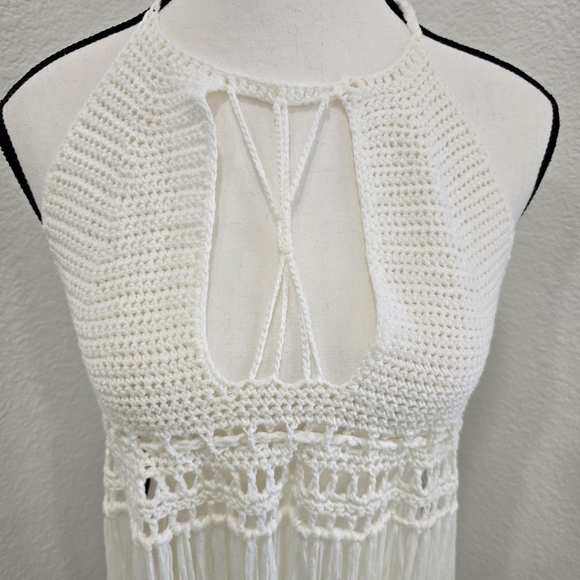 Shein White Swimwear Cover Up Tunic Sundress Frindge Knitted Size Small - Picture 4 of 9